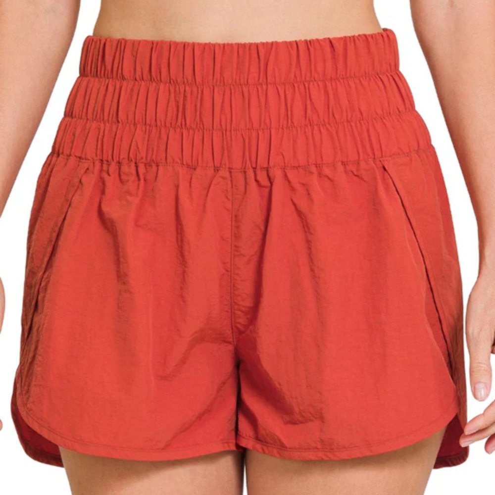 Zenana Windbreaker Smocked Waistband Running Shorts